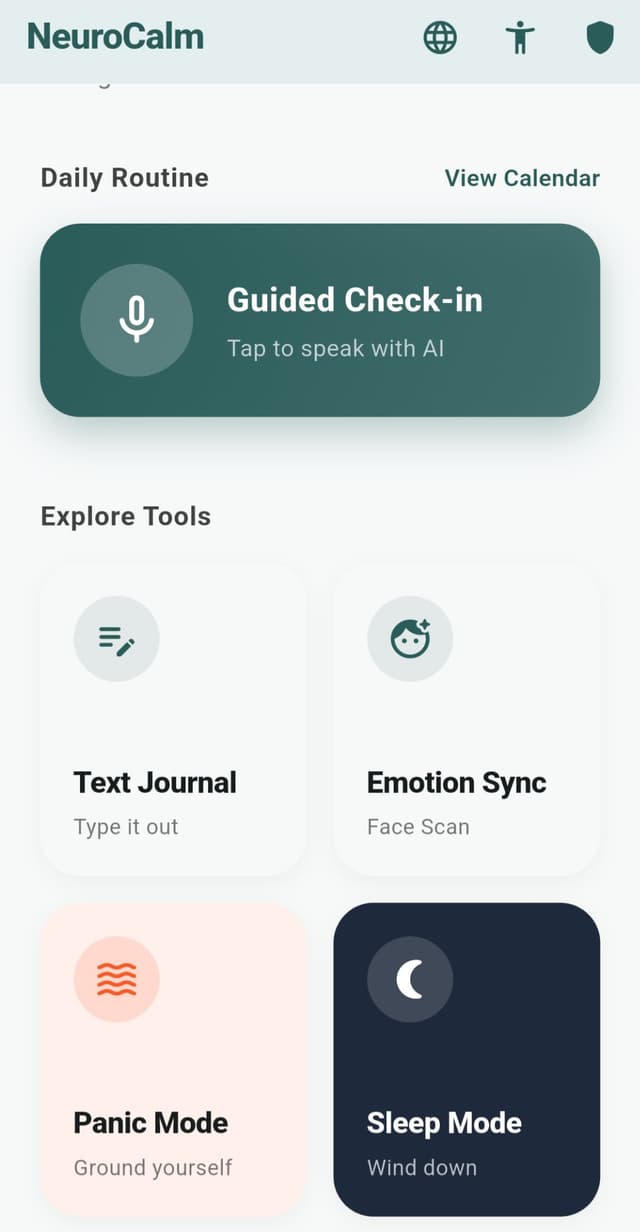 NeuroCalm home screen